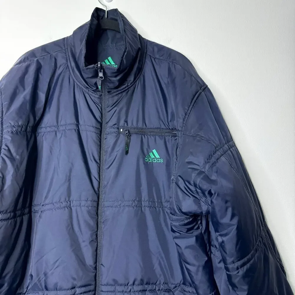 Adidas Vintage 2002 Reversible Puffer Jacket Blue Y2K Oversized Size Large
